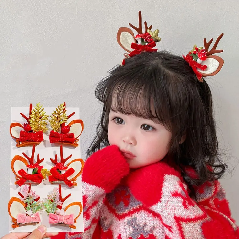 

Han Clothes Accessories Antler Hairpin Bow Duckbill Clip Christmas Hair Clip Hair Decoration Flower Deer Horn HeadWear