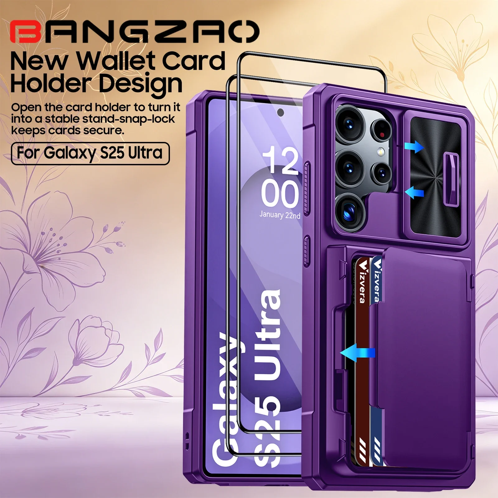 For Samsung S25 Ultra Phone Case with RFID Card Slot & Lens Protector, Shockproof Cover - Great Mother's Day Present-Purple
