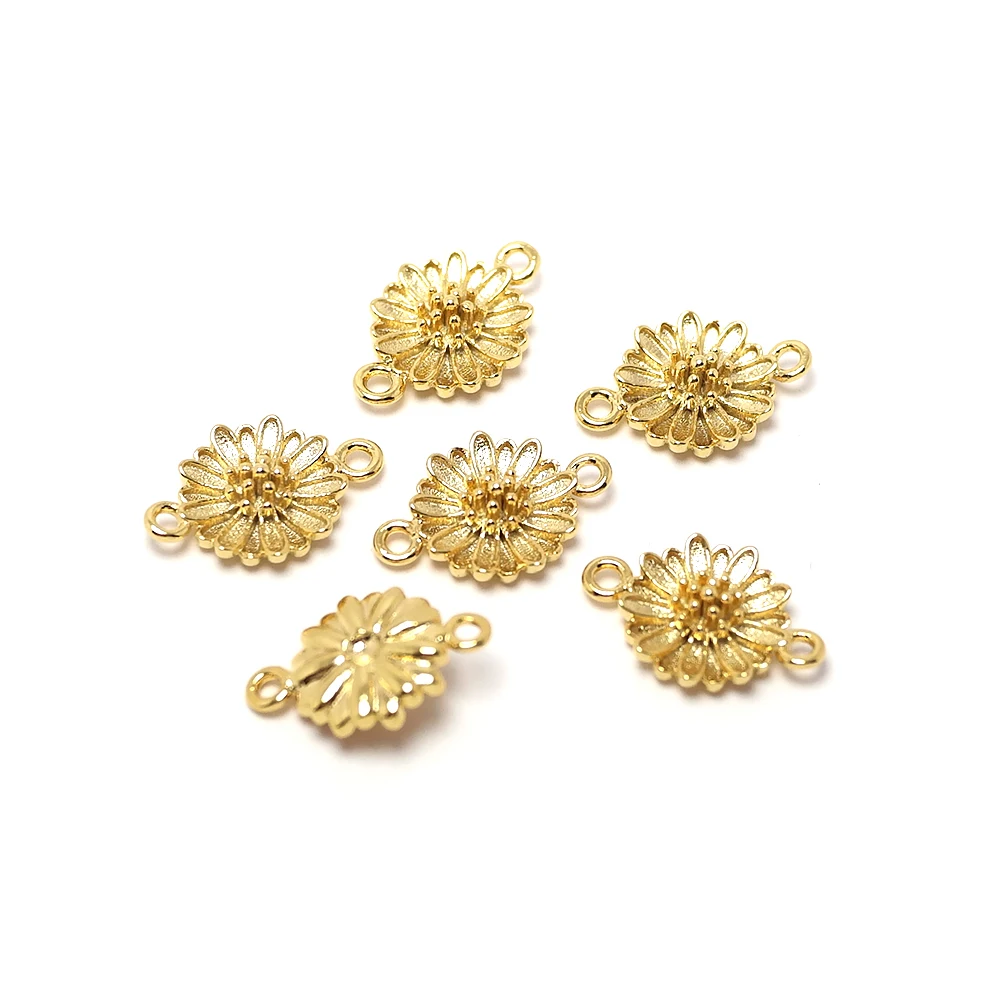 5pcs Tiny Flower Charm,24k Gold Color Plated Brass Flower Connector 2 Holes,Vintage Diy Material Bracelet Earring Jewelry Making