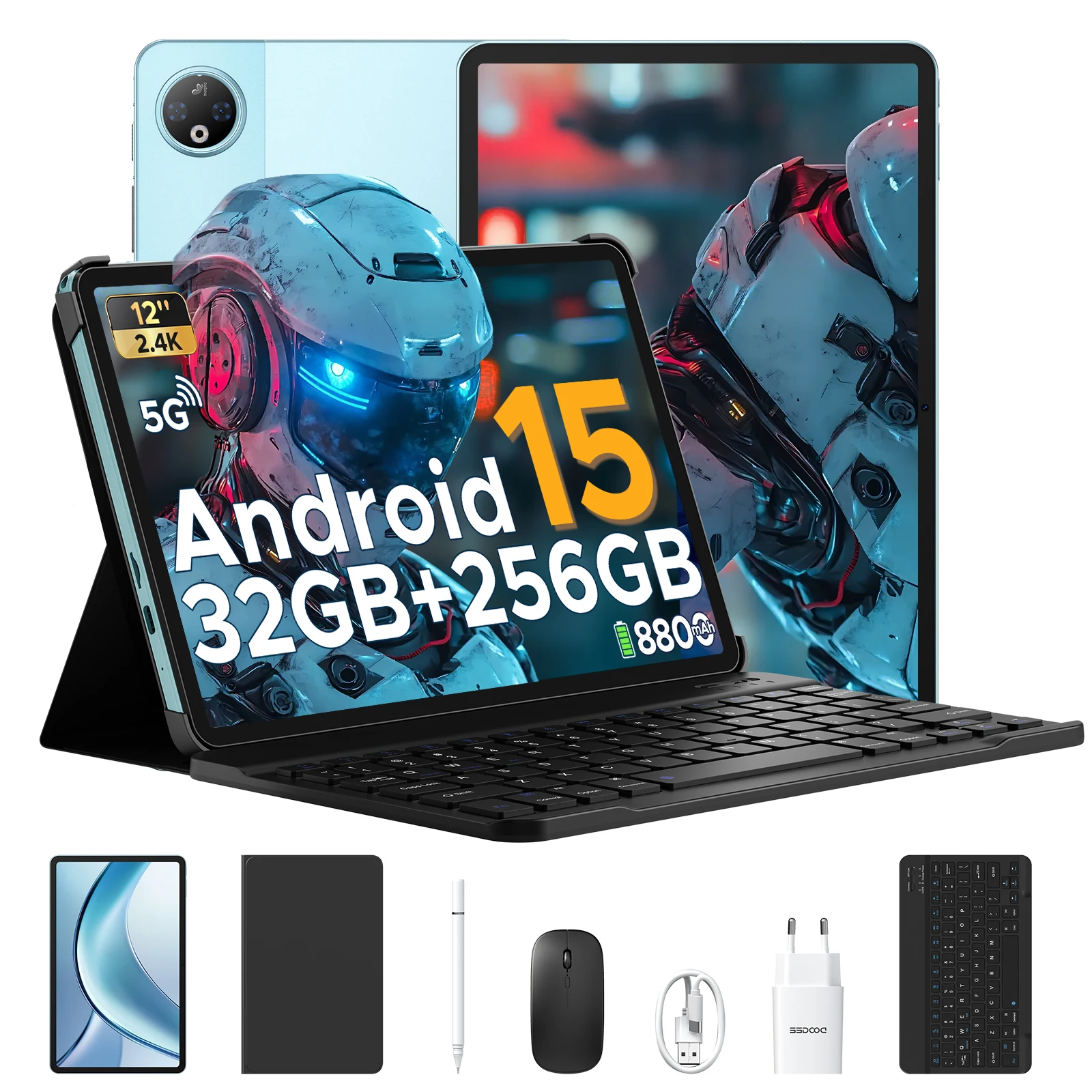 DOOGEE V Pad 2 en 1 5G tablette 12 "écran dimension 7050 Android 15 32GB RAM (8 + 24) 256GB ROM8800mAh batterie Ultra-mince Smart Pad