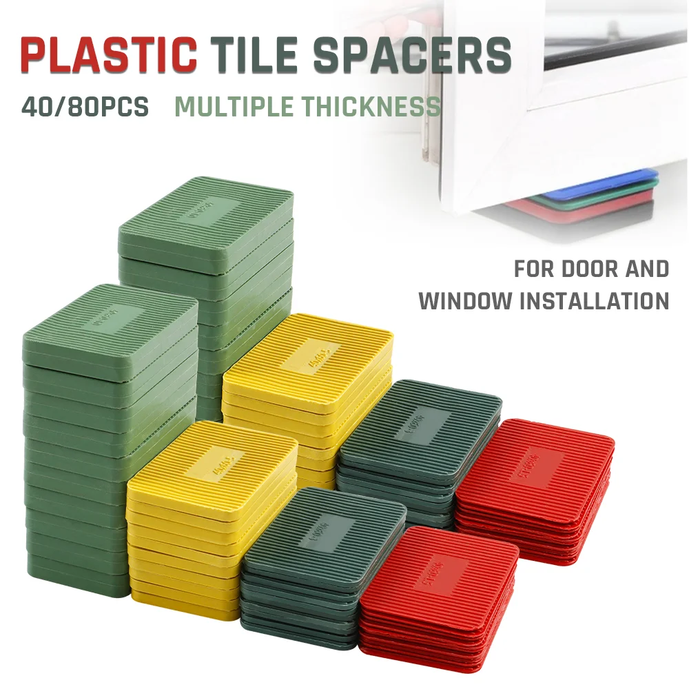 40/80PCS Plastic Shim Gaskets For Door Window Frame Installation, 4 Thickness, Support Pad, Height Leveling Adjuster Spacer Shim