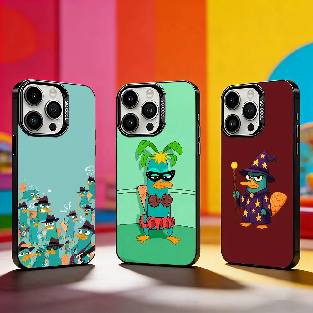 

cute Cartoon Perry The P-Platypus Phone Case For iPhone 17,16,15,14,13,12,11 Plus,Pro Max,XS,Colored silver phone case