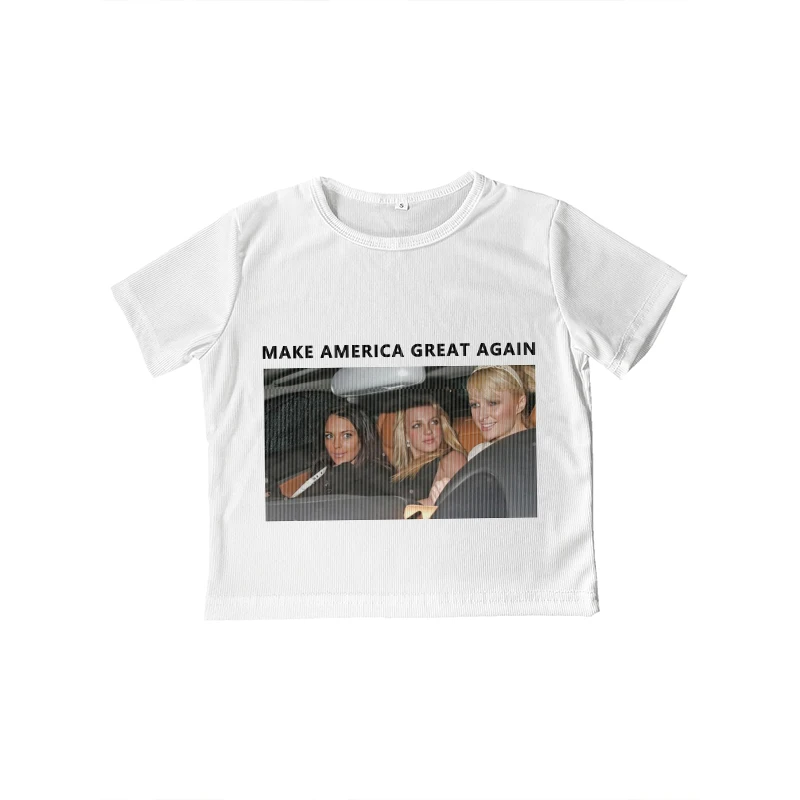 

90s Streetwear Women Punk Y2k Crop Tops Aesthetic Portrait Print Sexy Grunge Vintage T-shirts Clothes Gothic Fairycore Baby Tees