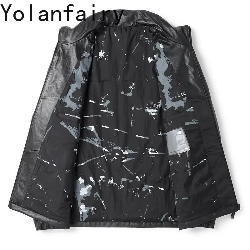 YOLANFAIRY Leather Jackets for Men Genuine Cowhide Short Down Coats Winter Slim Fit Jacket New Sizes M-4XL Chamarras De Piel