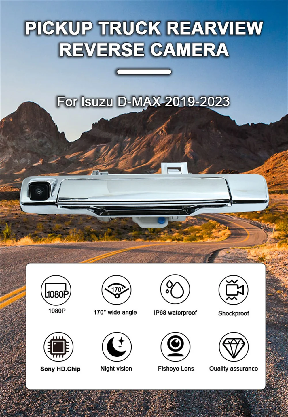 ل ايسوزو D-max Dmax 2019 2020 2021 2022 2023 سيارة عكس الكاميرا 1920*1080P AHD 170 °   كاميرا السيارة بمقبض صندوق الصوت