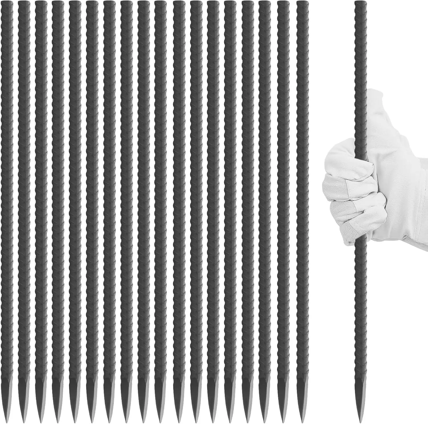 

50 Heavy Duty Ground Rebar Stakes 16 inch, Steel Landscape Timber Spikes for Tent Fence Plant Supports, Metal Anchors with
