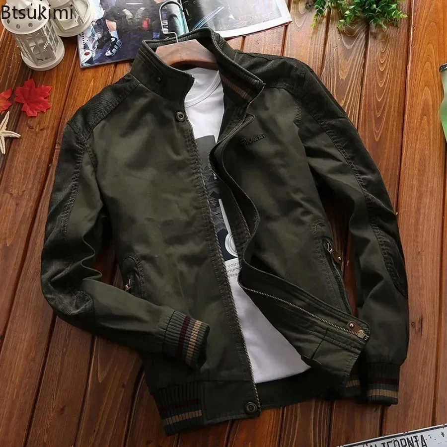 2026 Men's Windbreaker Cotton Jackets Stand Collar Solid Jacket Coats Male Streetwear Zipper Pockets Design Daily Coats for Men