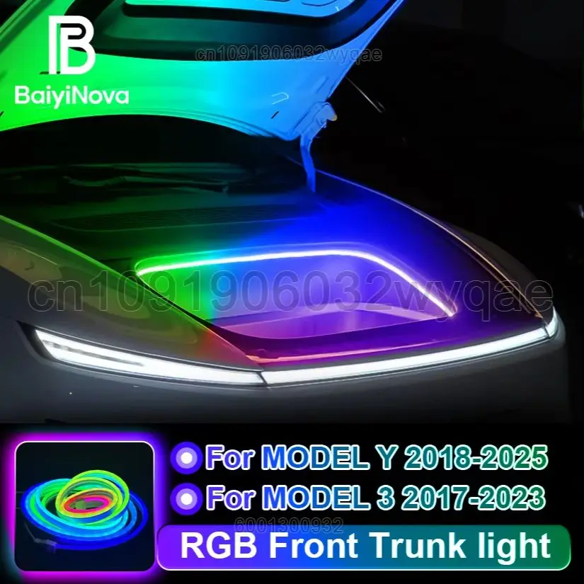 For Tesla Model 3 Y Front Trunk RGB LED Ambient Surround Light  For Model Y juniper Trunk Flexible Silicone Strip Lamp Parts