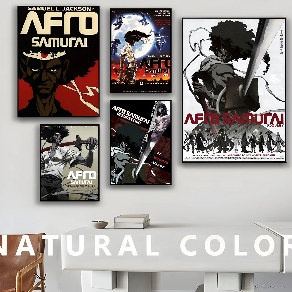 Afro Samurai Anime Posters Sticky Decoracion Painting Wall Art White Kraft Paper Wall Decor