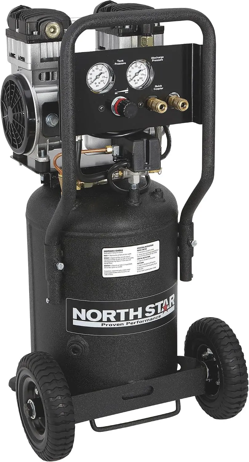 Quiet Electric Air Compressor, 8-Gal., 1.5 HP, 4 CFM at 90 PSI | Vertical tank, Portable design, Inflation and air-tool use, Sho