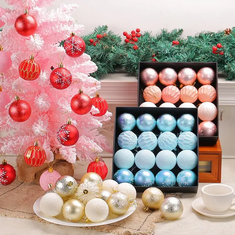 Christmas Ball Ornaments Set 16X Shatterproof Christmas Ball Decoration Set 2.36 Inches Retro Cracks Design Decorative Christmas