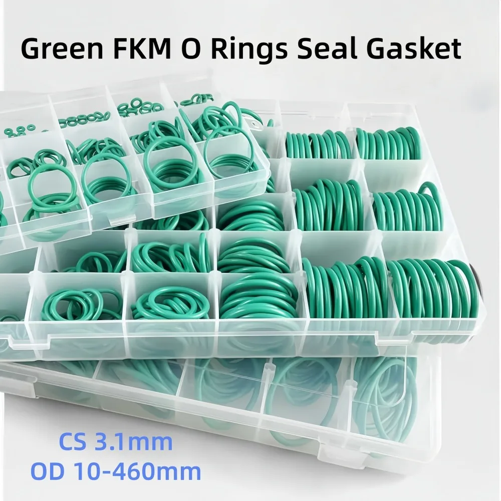Durable FKM O-Ring Seals, 3.1mm Cross Section Fluorine Rubber Gaskets, Green High Temp & Oil Resistant O-Rings for Hydraulics