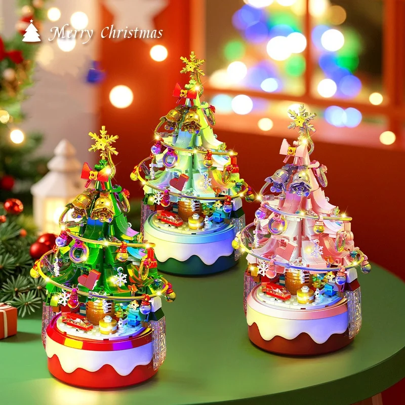 Christmas Tree Santa Claus Music Box Model Micro Bricks Building Block DIY Bricks Toys Children for Adult Gift