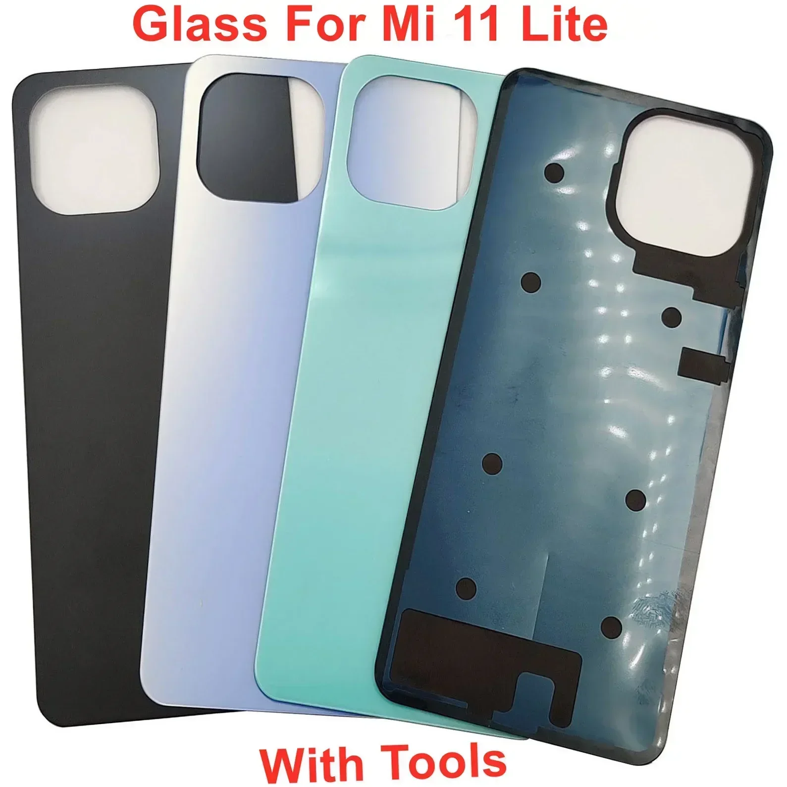 Glass Back Lid For Xiaomi Mi 11 Lite Hard Battery Cover Mi 11 Lite 5G NE Rear Door Housing Panel Case + Sticker Adhesive Glue