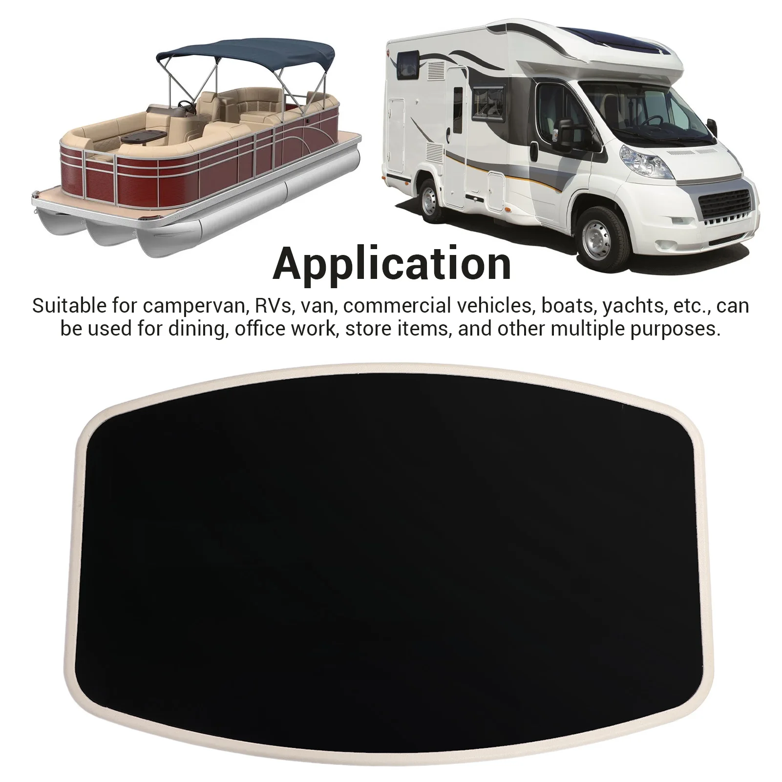 

600 X 380mm Boat Table Top Square Acrylic Mirrored Black Finish Water Resistant Stylish Look Dinning Table Top for RV Campervan