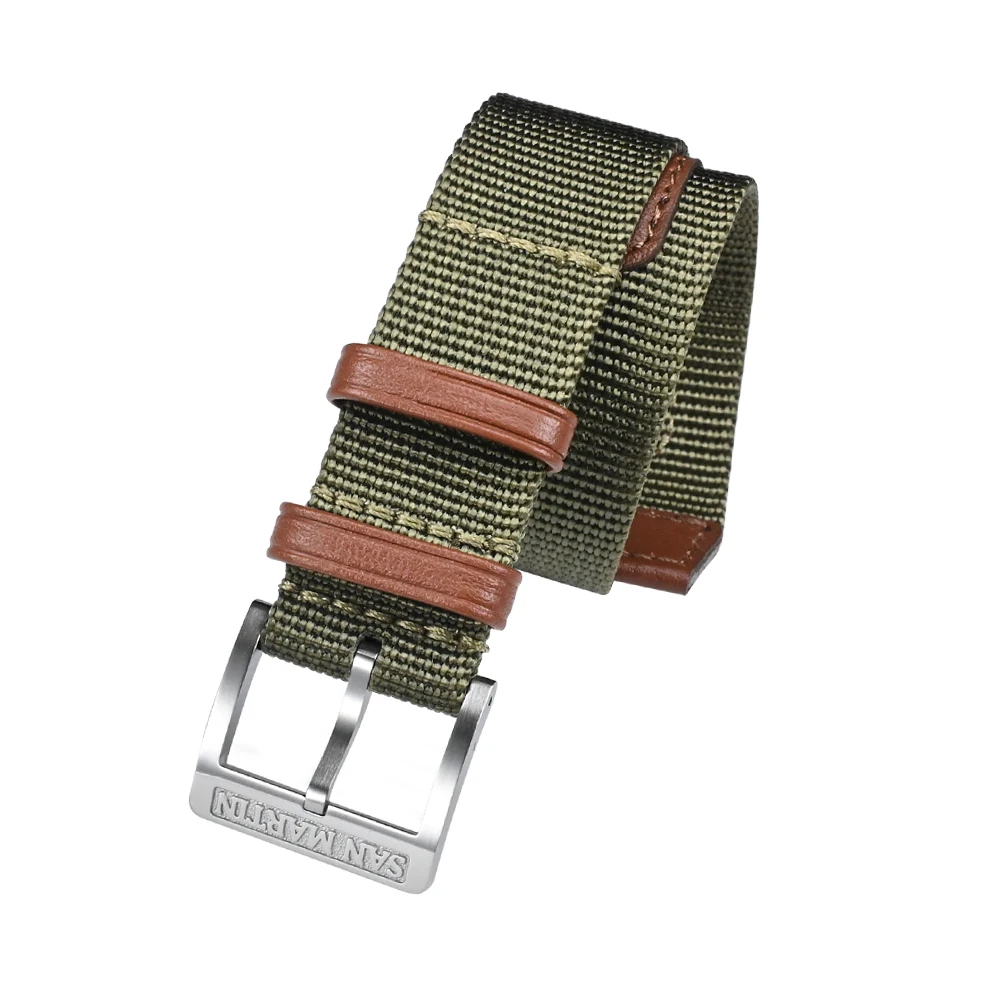 San Martin High Quality Nylon Strap 20mm Pilot Military Watch Band Universal Type Fashion Sports Strap 316L Buckle Watch Parts image 3