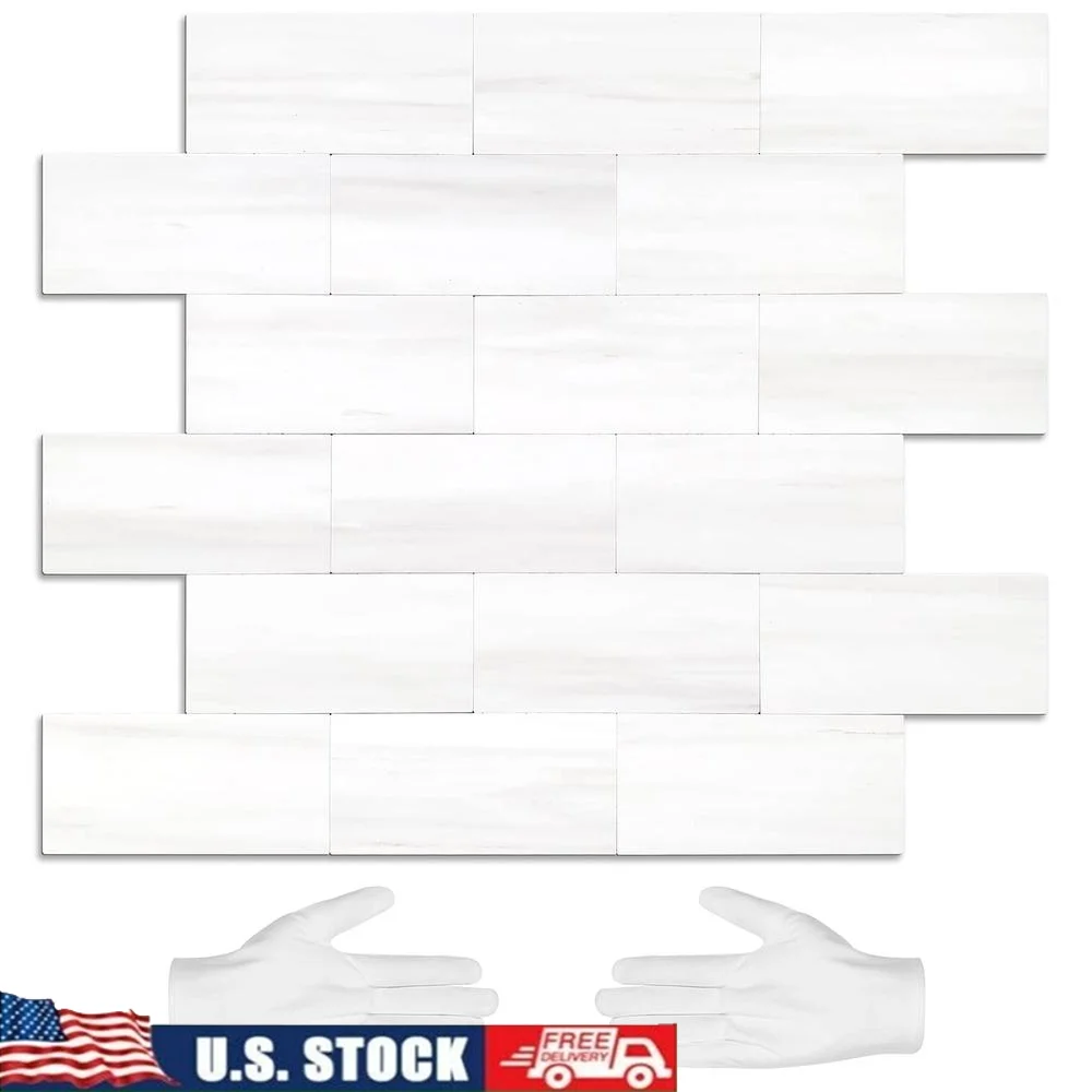 Subway Tile Peel Stick Backsplash White Marble PVC Kitchen Wall Tile Easy Install Waterproof Heat-Resistant Durable Home Decor