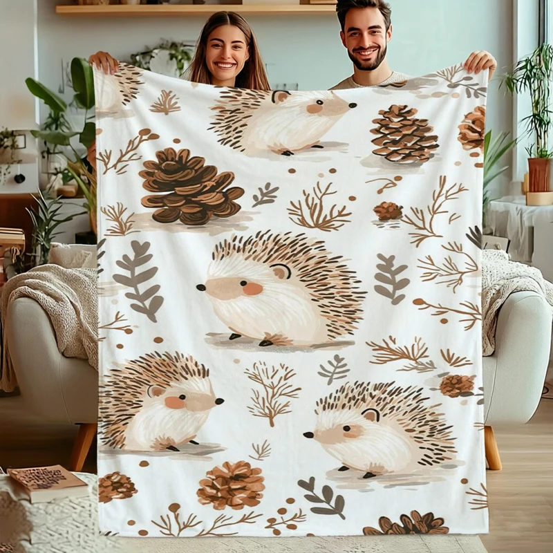 Hedgehog Pine Cone Woodland Fall Throw Blanket Guest Quarters Patio Soft Blanket Sunroom Nook Living Room Lounge Bedroom Den