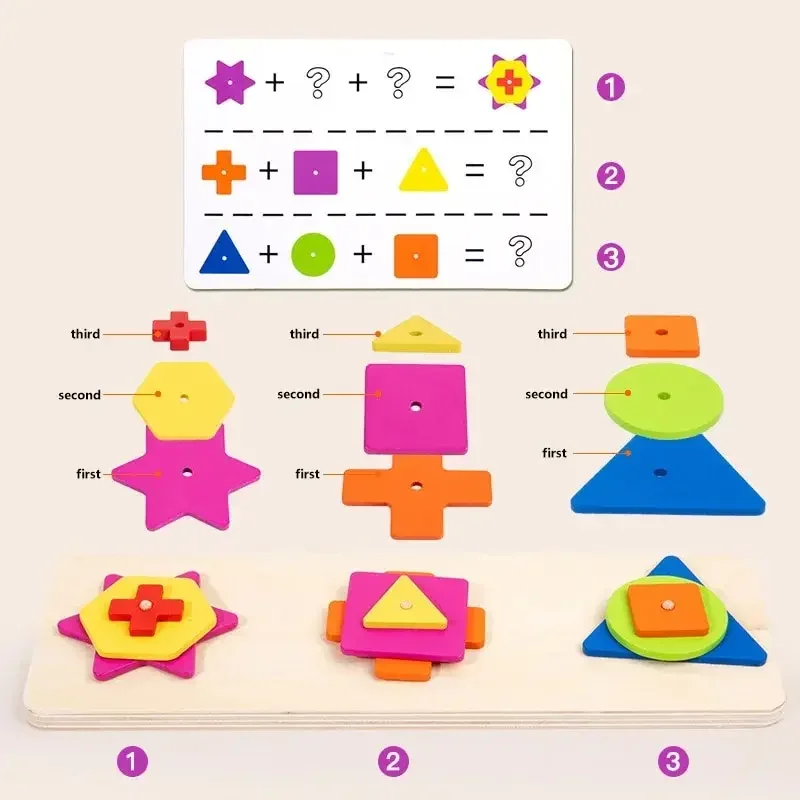 Jeu Sensoriel Montessori, Jouets en Bois, Forme Géométrique, Documents, Jouets Assortis, Formation à la Réflexion, Éducation Précoce, Empilage, Planche Occupée