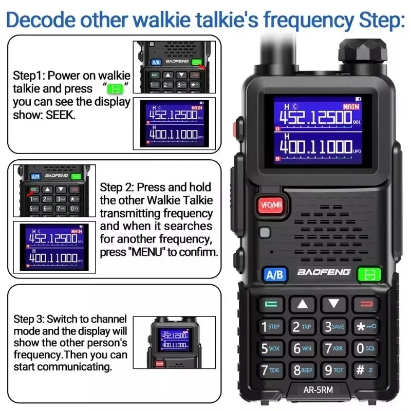 Baofeng AR-5RM 10W Banda de ar de alta potência Walkie Talkie AM FM 65-520MHz NOAA Rádio presunto de longo alcance e rádio bidirecional de frequência de 6 bandas