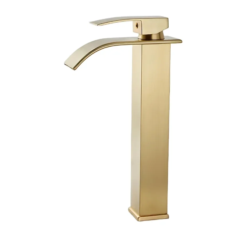 

Single Rod High Bathroom Basin Faucet Gold Polished Brass Hot Water Mixer Washing Faucet Single Hole Deck Mount Bath Sink