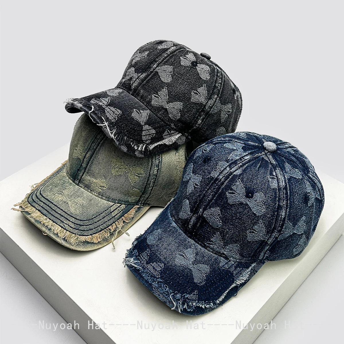 

New Women Retro Jacquard Bow Distress Baseball Hats Sunshade Personal Versatile Broken Style Peaked Caps Fashion Outdoor Casual
