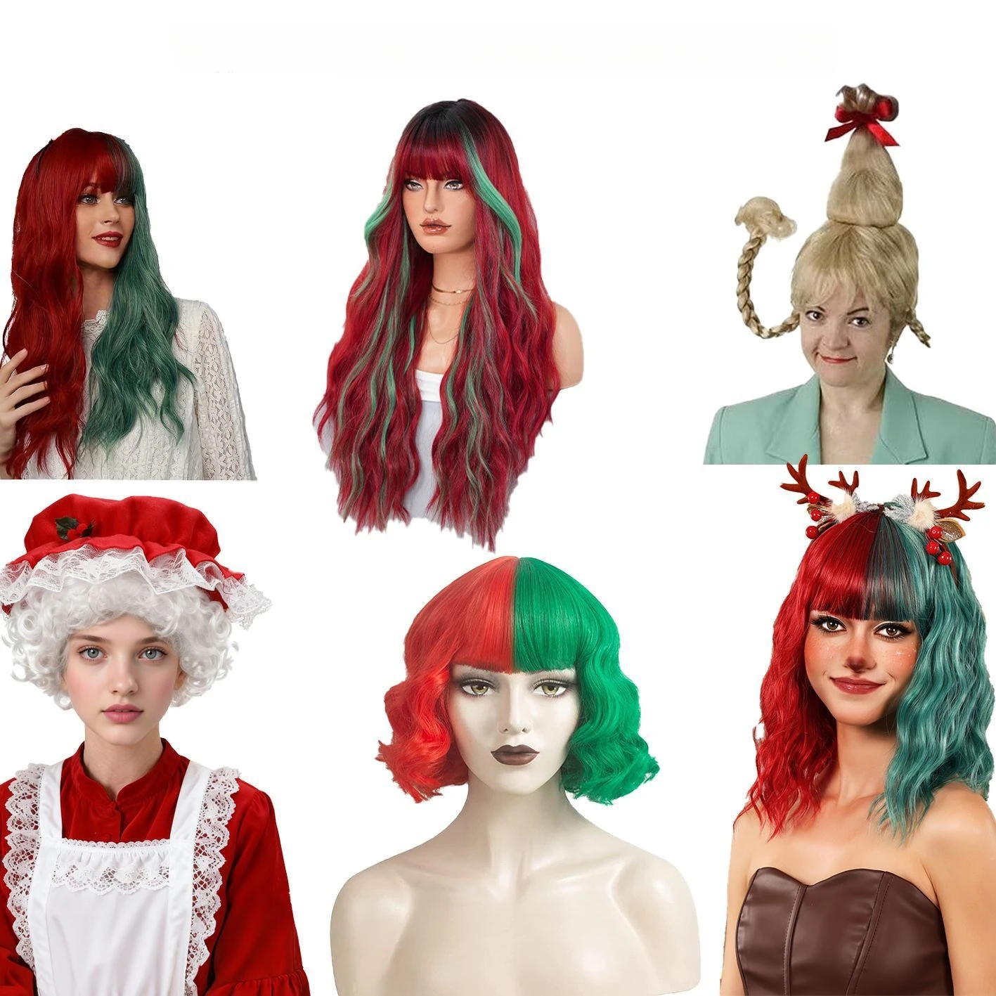 Christmas synthetic wig cosplay wig European American party stage performance multiple wigs with free Christmas hair clip gift