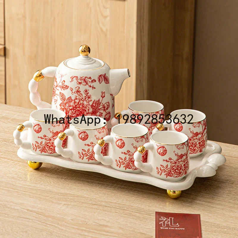 

V5.12 new chinese style wedding tea set - housewarming gift ceramic gift box - floral pastoral water set