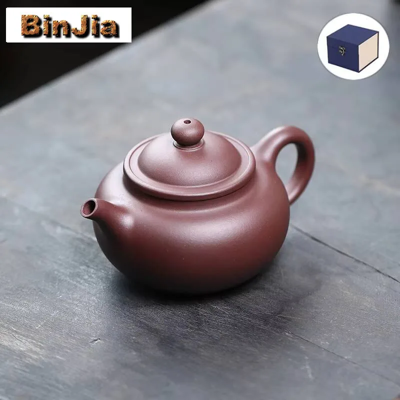 

120ML Yixing Purple Clay Teapots Handmade Bamboo Hat Pot Raw Ore Mud Tea Maker Kettle chinese Zisha tea Set Collection craft