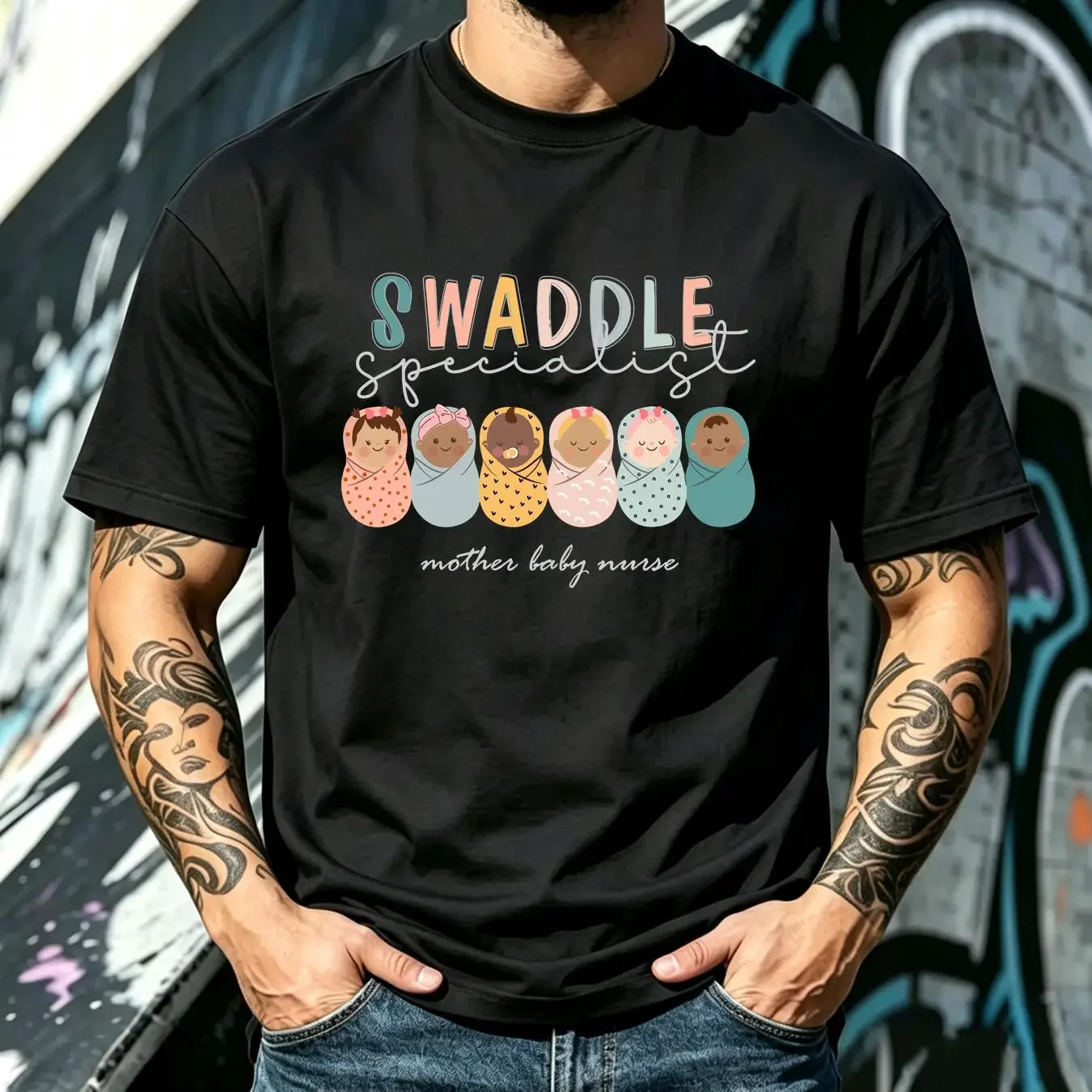 washed T Shirt Swaddle Specialist Postpartum Nurse Mother Baby Nicu long or short sleeves vintage Washed streetwear Breathable