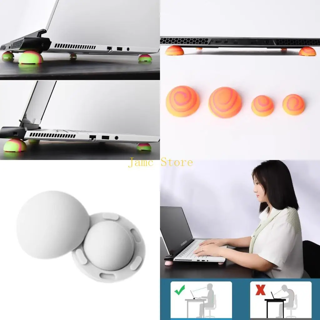 

LX0B Ergonomic Laptop Risers Silicone Cooling Pad Compactly Travel Friendly Design