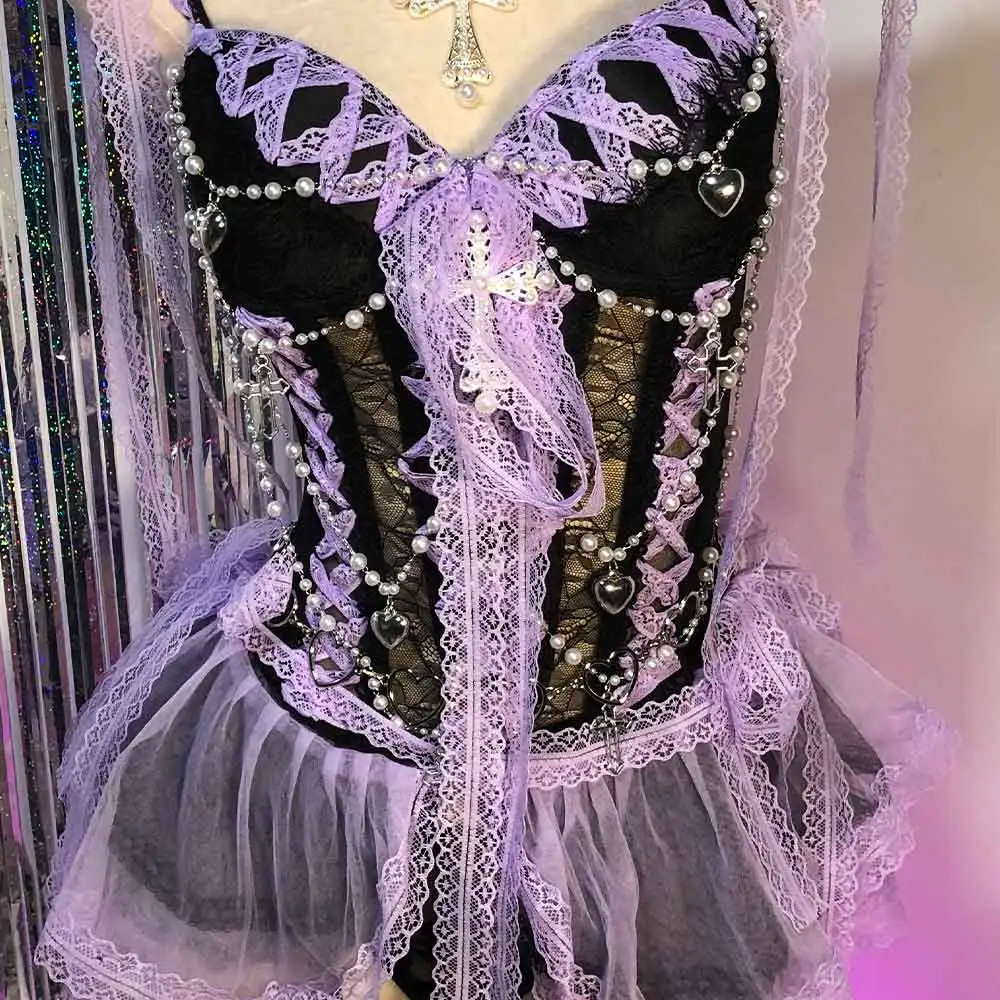 

Kawaii Gothic Dress DIY Club Wear Hand Made 90s Cross Y2K Lace TOPS E-Girls Punk Rock Eco Emo Cyber Grunge Goth Harajuku Heart