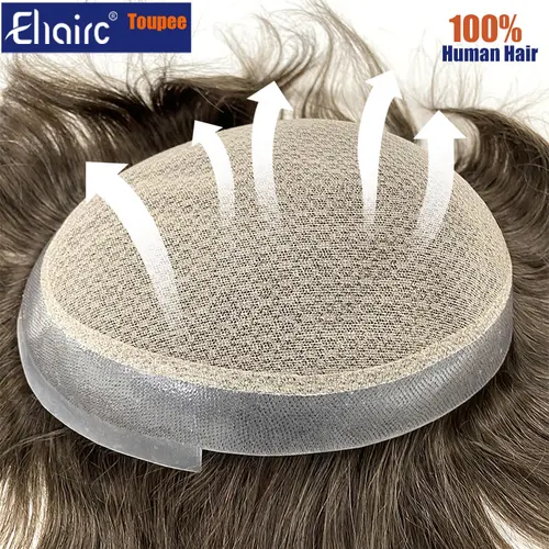 Peluca de hombre de doble capa australiana, prótesis de cabello masculino transpirable, cabello de PU de encaje, peluca de hombre, peluquín de cabello humano 100% para hombres