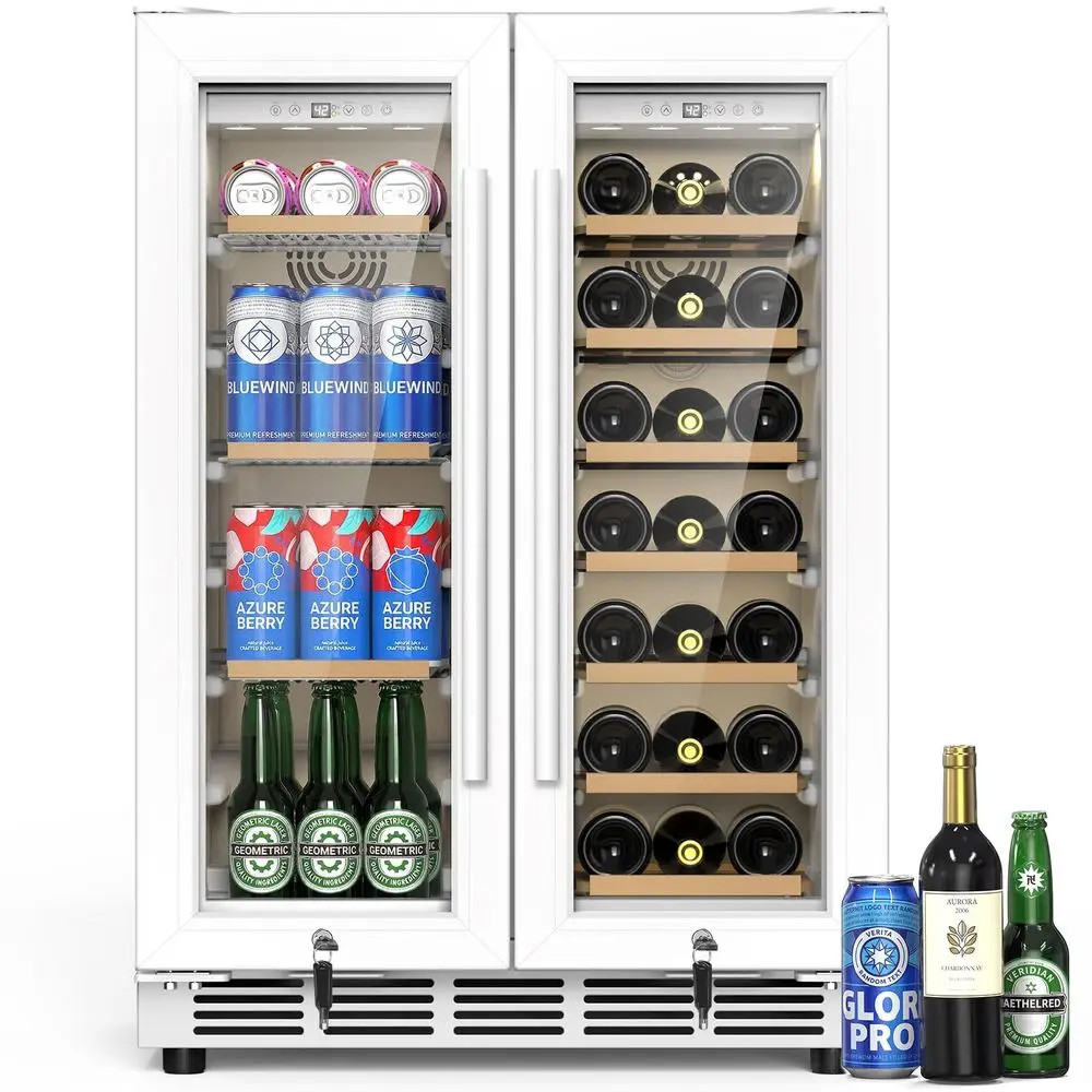 

Inch Dual Zone Wine and Beverage Refrigerator Under Counter Builtin Free Standing Beverage Cooler with Glass Door,Beverage Frid