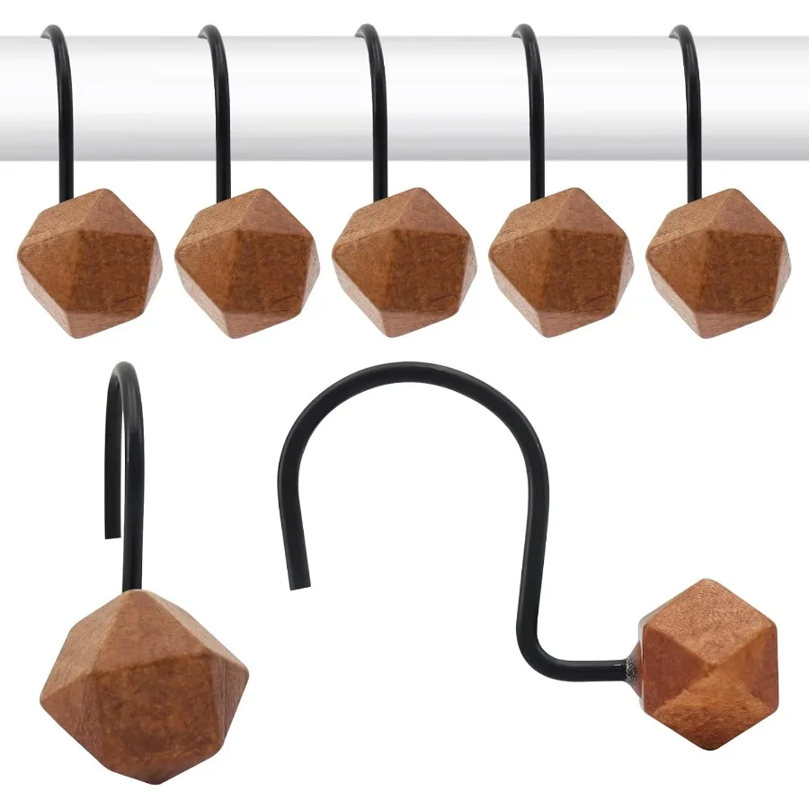 

Декоративные крючки для занавесок для душа, деревянные кольца для занавесок для душа, современные многоугольные деревянные вешалки для занавесок для душа, 12 шт., крючки для душа для Sho