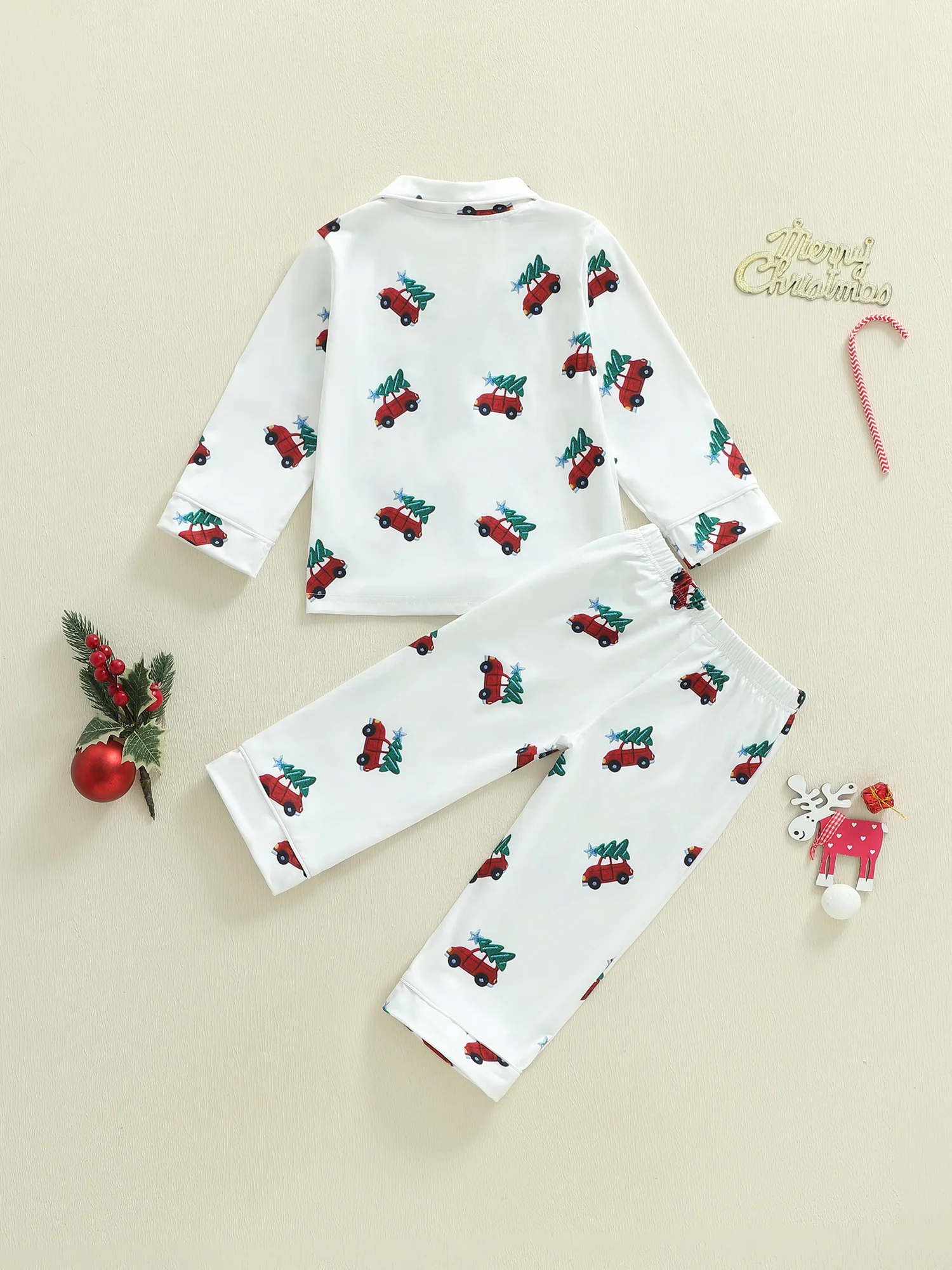 

Little Girl Boy Christmas Pajamas Set Truck Tree Print Long Sleeve Button-up Tops and Pants 2 Piece Sleepwear Outfit