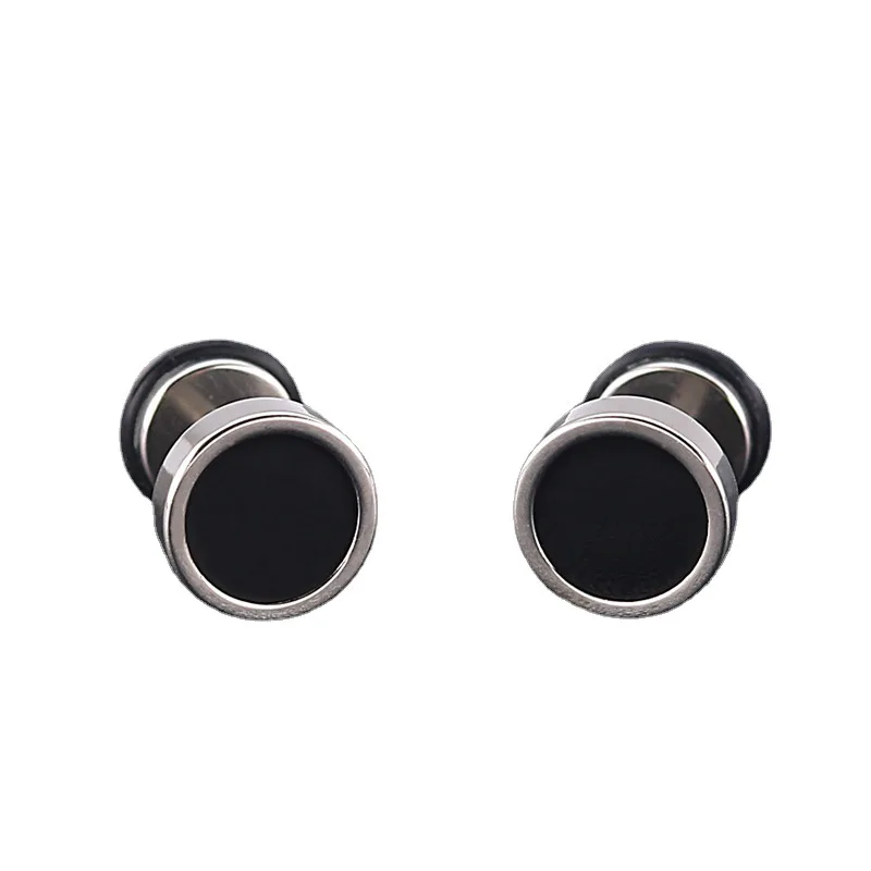 Men\'s Earings Titanium Steel Round Black Oil Drip Stud Earrings For Men Korean Fashion Stainless Steel Punk Jewelry Accessories