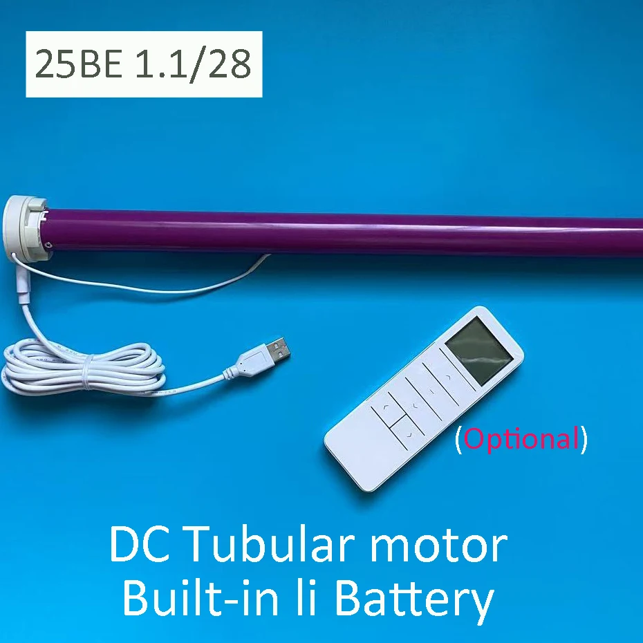 

2025 New 25BE 1.1/28 Tubular motor,Built-in Li Battery,Support Dooya RF433 Remote Rolling Blinds Shutter,Dia.38mm Tube