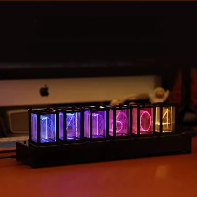 RGB Glow Tube Desk Clock LED Lighting Creative Digital Table Clocks Electronic Digital Desktop Watch Living Room Ornament