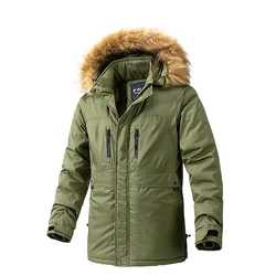 Men Warm Parkas Winter Fleece Thick Fur Collar Long Parka Jacket Mens Fashion Casual Windproof Detachable Hat Jackets Coat Male