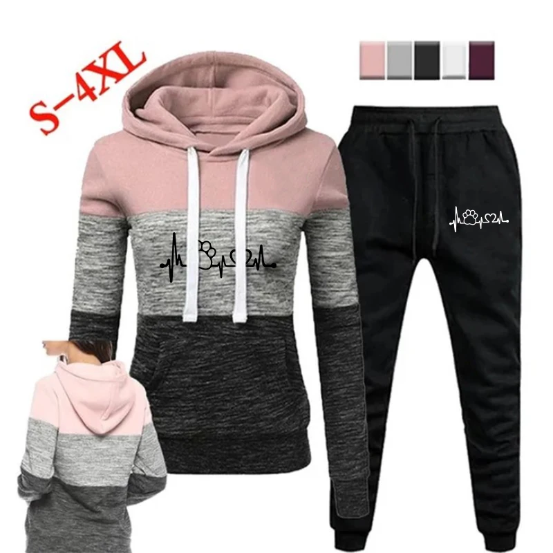 

2024 Newest Casual Women's Tricolor Hoodie Suit Outdoor Sweatshirts Pants Sets Jogging Suit Sports Tracksuits Plus size S-4XL