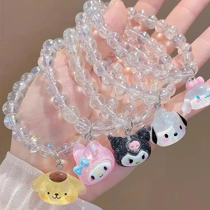 Miniso Cartoon Kawaii Girl Heart Sanrio Couple Bracelet Kulomie Melody Gradual Change Ice Through Girlfriend Plate Play Bracelet