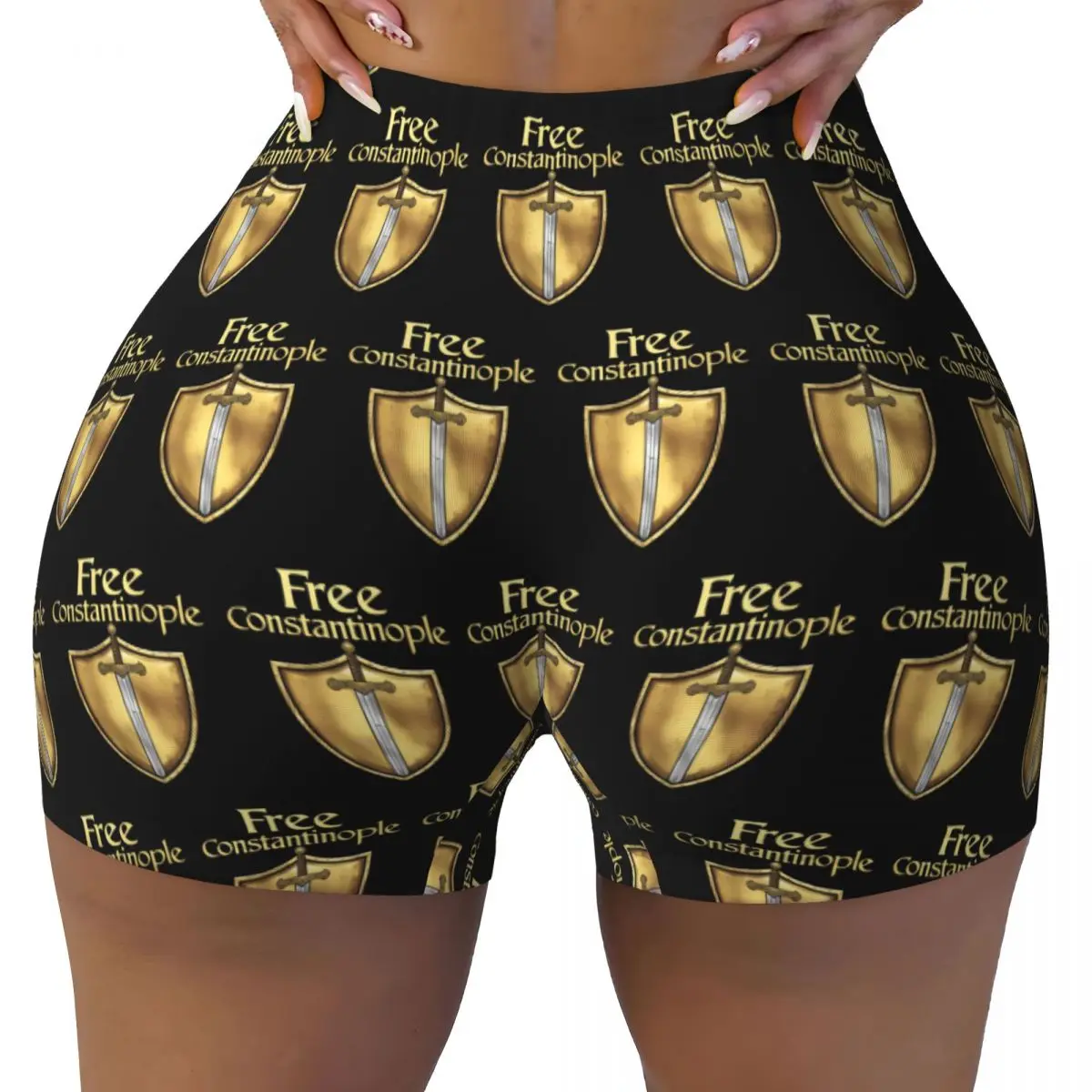 Benutzerdefinierte Free Constantinople Bold Historical Statement Yoga Shorts Damen Gym Workout Laufen Athletic Volleyball Biker Shorts