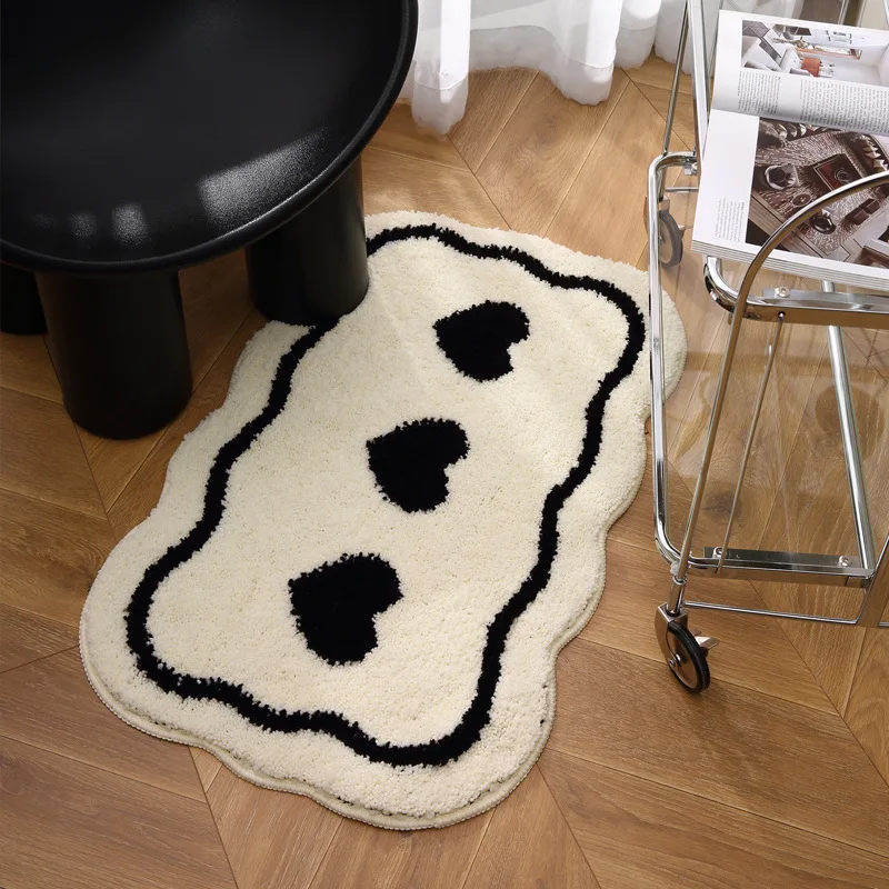 Simple Black and White Bathroom Non-slip Mat Household Thickened Tufted Absorbent Foot Mat Bathroom Flocked Floor Mat