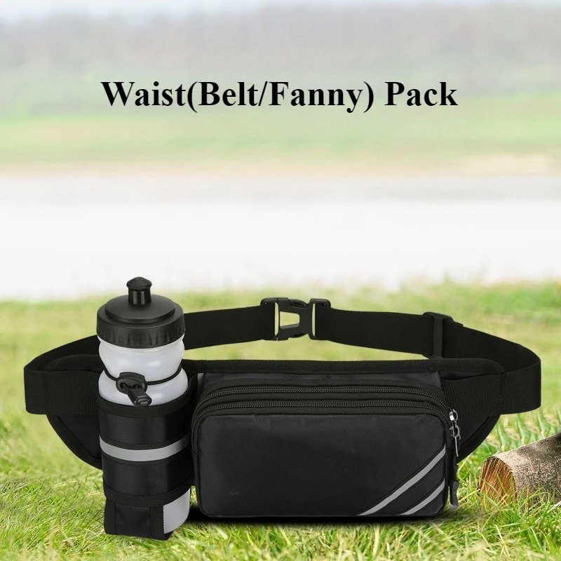 

Waist Pack with Water Bottle Holder-Adjustable Running/Hiking Belt Bag, Breathable Mesh Back&Reflective Strip for Cycling/Travel
