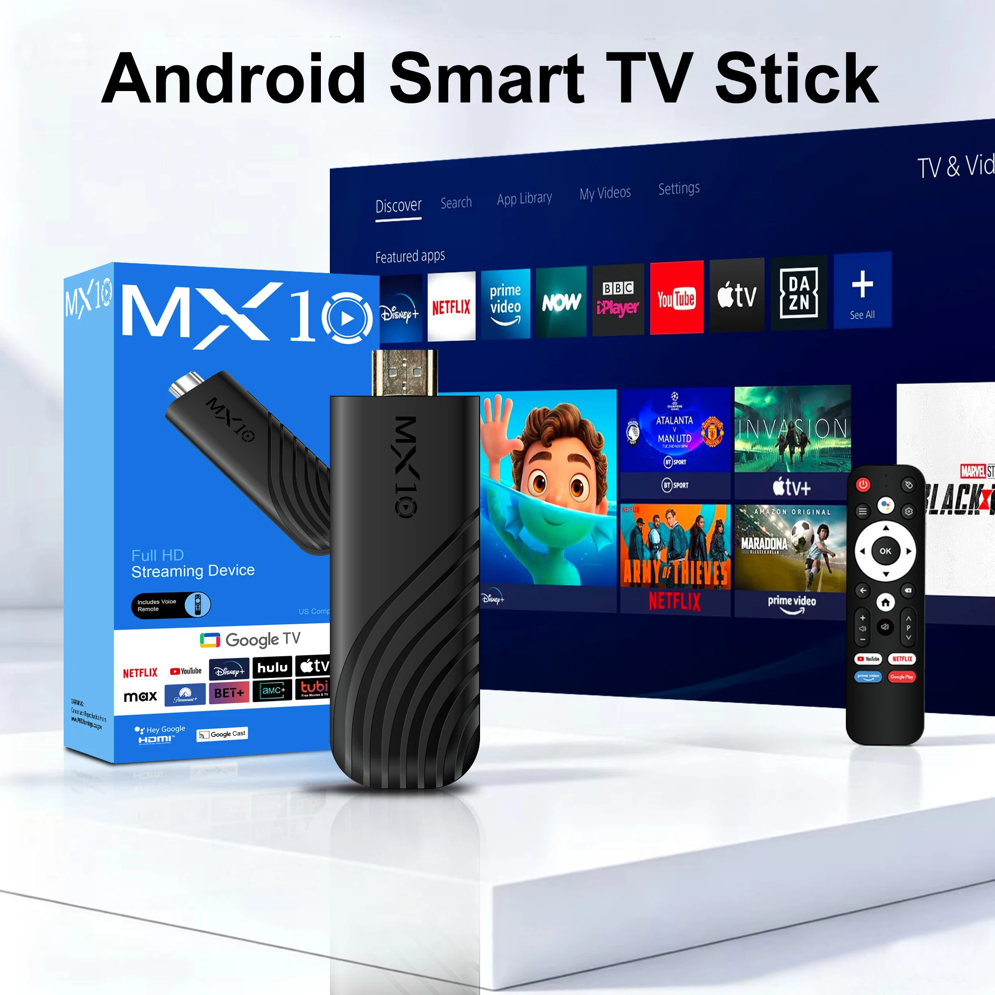 Smart Streaming Device MX10 Stick TV Stick Android 13 8GB 128GB WiFi6 Bluetooth 5.4 Voice Remote 4K Video Playback view 5