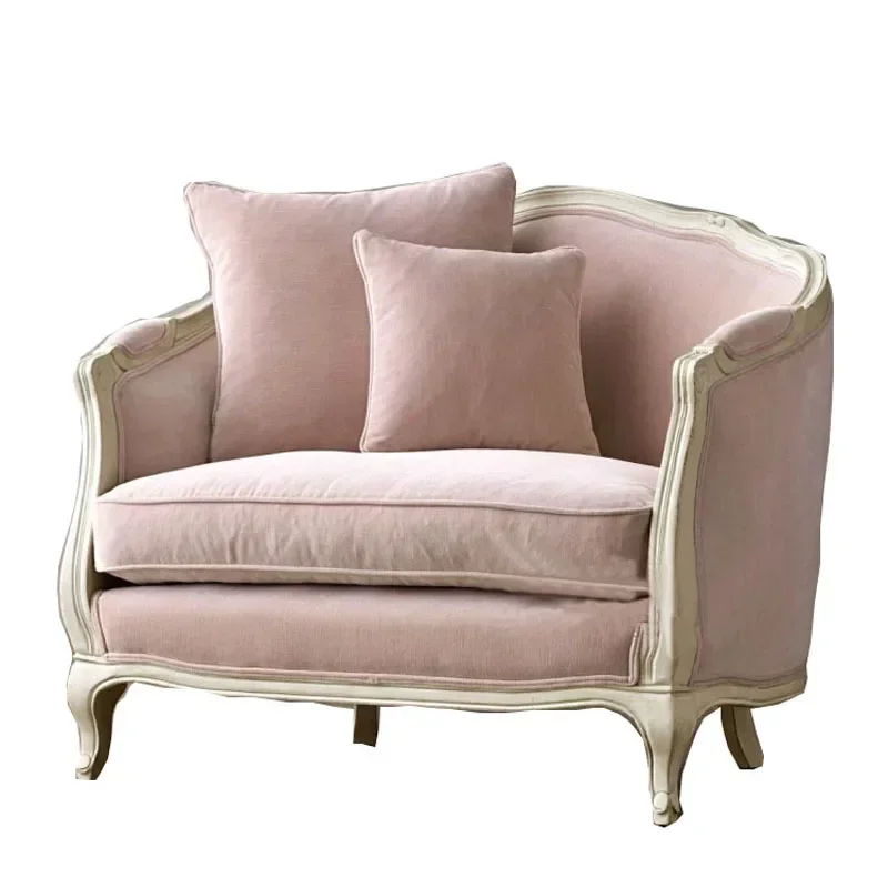 

American Fabric Solid Wood Single Sofa French Fashion Leisure Oak Sofa in Stock