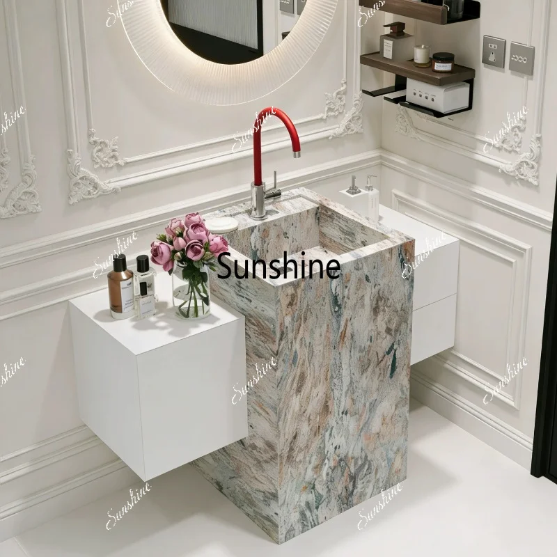 French light luxury rock slab luxury stone basin floor design bathroom cabinet advanced sense