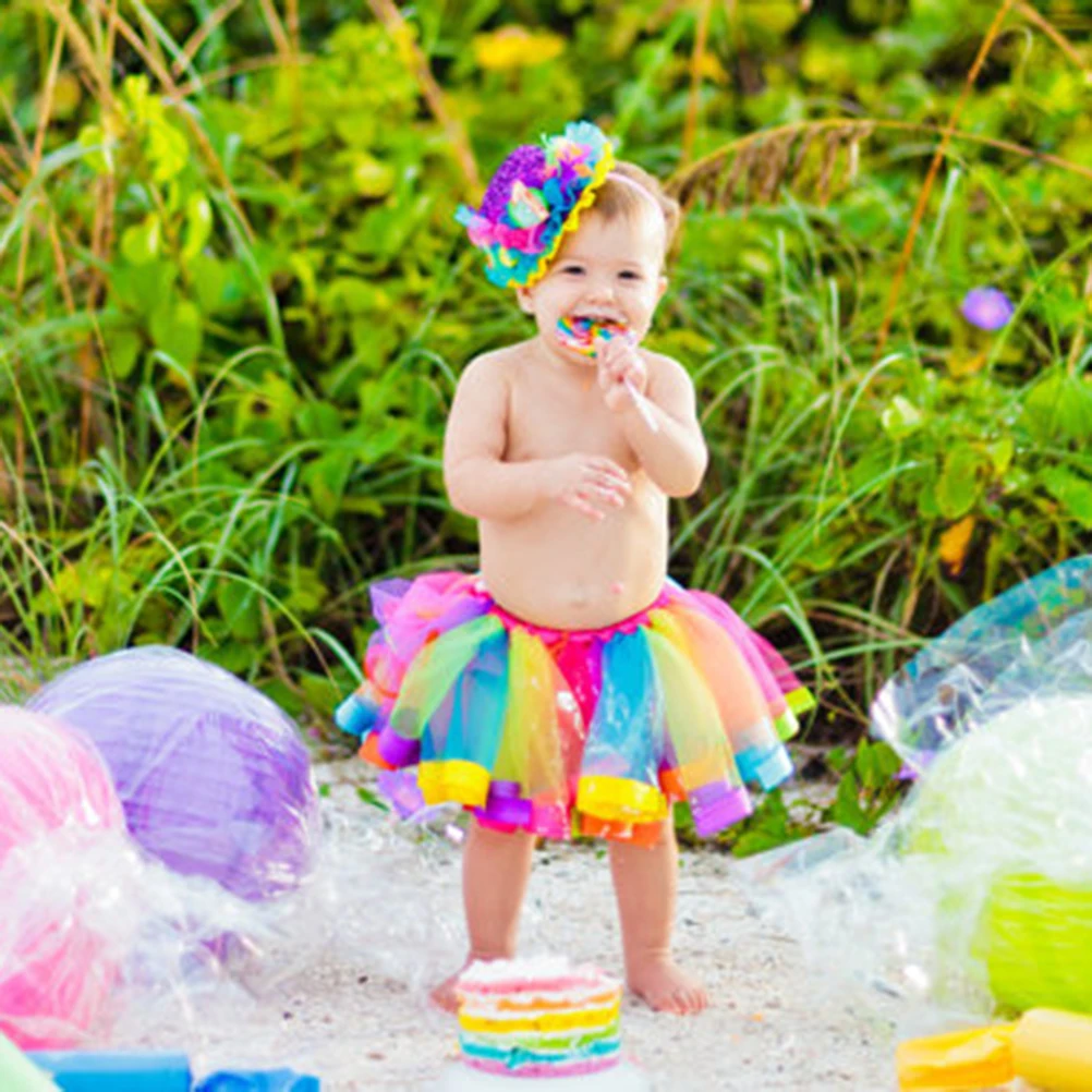 

Rainbow Tutu Skirt Ballet Dance Dress Girls Layered Ruffle Tiered Photography Costume Party Dress L Size Elastic Waist Hand Wash