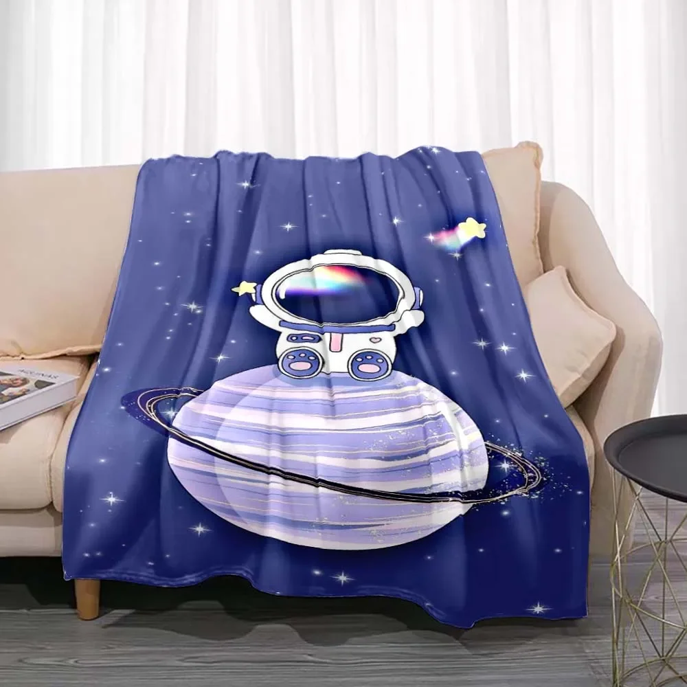 Cute Little Astronaut Soft Smooth Warm Flannel Throw Blanket Cartoon Funny Birthday Gifts Foe Kids Teen Home Children Sofa Decor